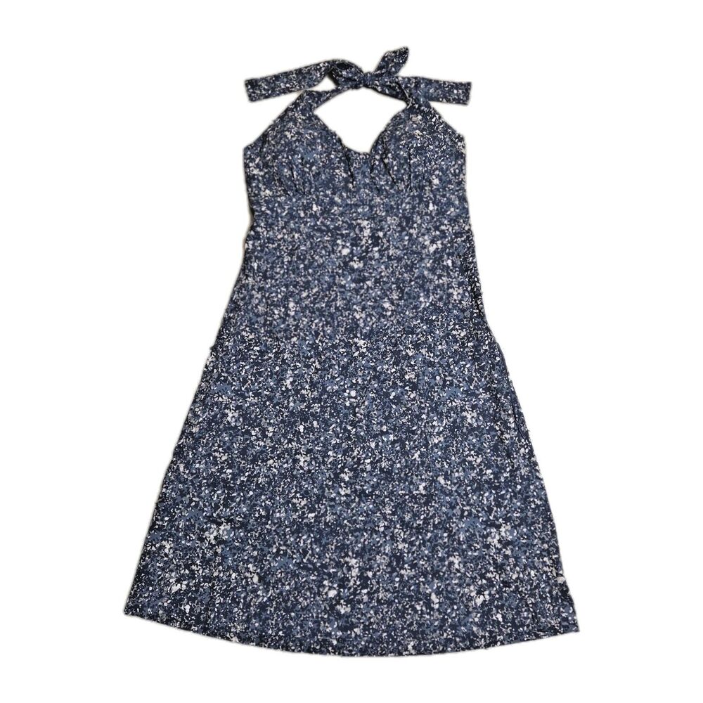 Athleta Pack Everywhere Dress Womens Sz 2 Blue Halter Zip Pockets Wrinkle Resist